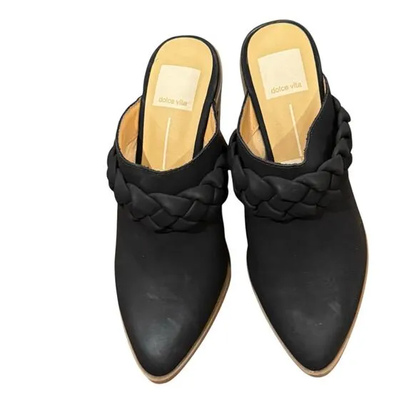 Dolce Vita Classic Serla Suede Pointed Toe High Heel Mules Black Size 6 NWT