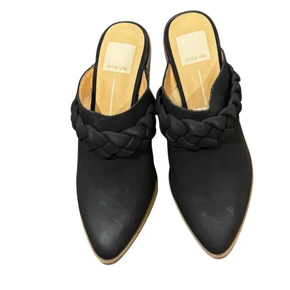 Dolce Vita Classic Serla Suede Pointed Toe High Heel Mules Black Size 6 NWT