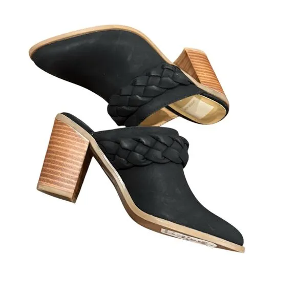 Dolce Vita Classic Serla Suede Pointed Toe High Heel Mules Black Size 6 NWT