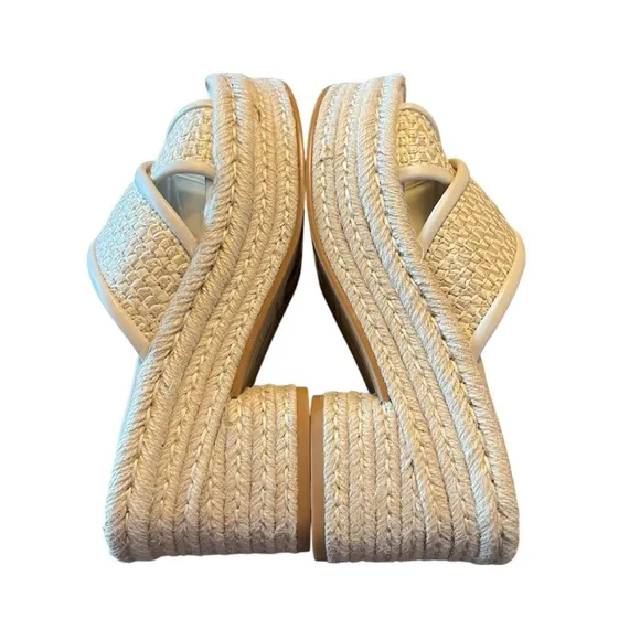 Dolce Vita Eldora Raffia Criss Cross Platform Slide Sandals Neutral NEW 7.5