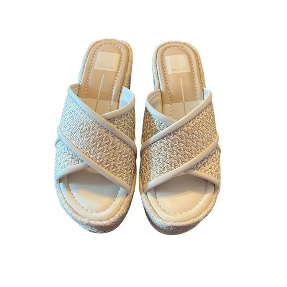 Dolce Vita Eldora Raffia Criss Cross Platform Slide Sandals Neutral NEW 7.5