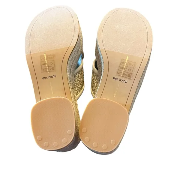 Dolce Vita Eldora Raffia Criss Cross Platform Slide Sandals Neutral NEW 7.5