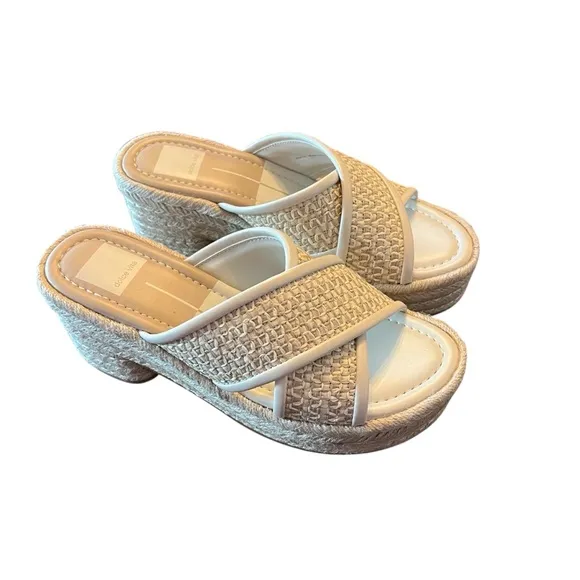 Dolce Vita Eldora Raffia Criss Cross Platform Slide Sandals Neutral NEW 7.5
