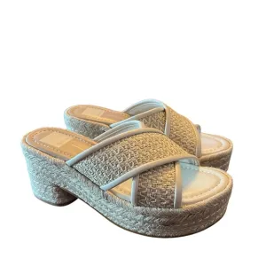 Dolce Vita Eldora Raffia Criss Cross Platform Slide Sandals Neutral NEW 7.5