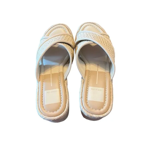 Dolce Vita Eldora Raffia Criss Cross Platform Slide Sandals Neutral NEW 7.5