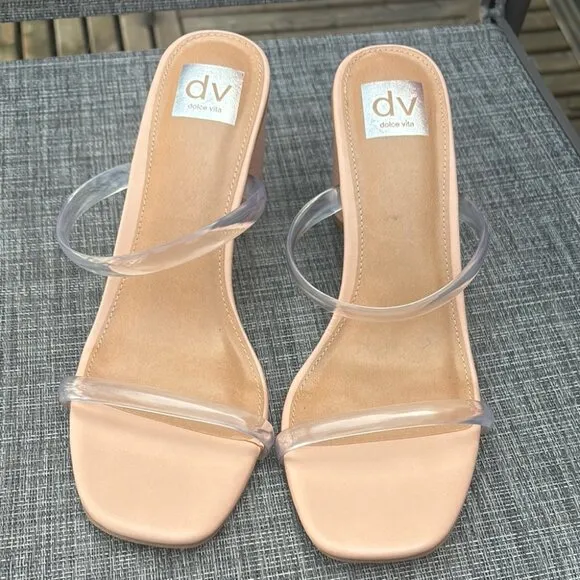 Dolce Vita Nude Clear Strap Women's Block Heel Sandals