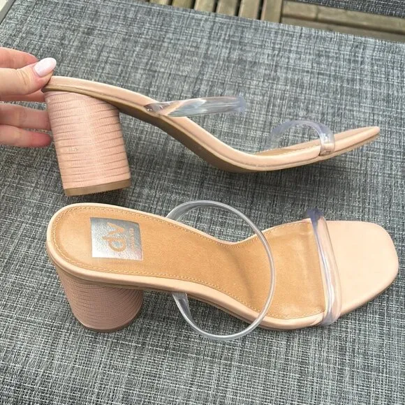 Dolce Vita Nude Clear Strap Women's Block Heel Sandals