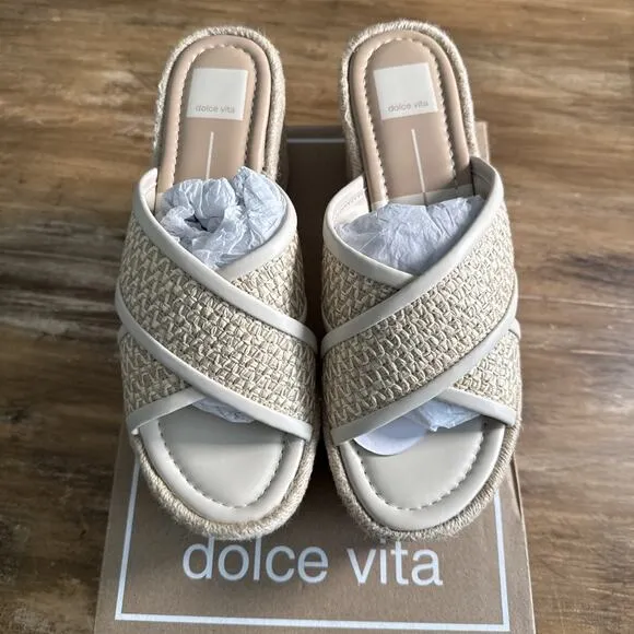 Dolce Vita women's eldora raffia platform sandals Natural 9.5