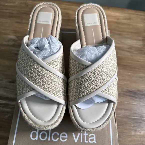 Dolce Vita women's eldora raffia platform sandals Natural 9.5