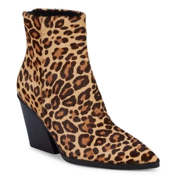 Dolce Vita Women's ISSA Leopard-Print Calf Hair Pointed-Toe Ankle Boots Size 6