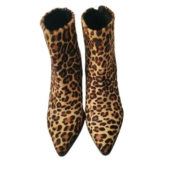 Dolce Vita Women's ISSA Leopard-Print Calf Hair Pointed-Toe Ankle Boots Size 6