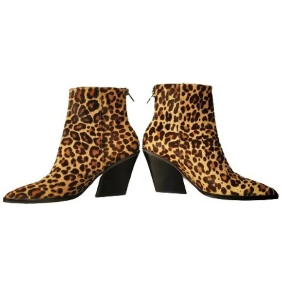 Dolce Vita Women's ISSA Leopard-Print Calf Hair Pointed-Toe Ankle Boots Size 6