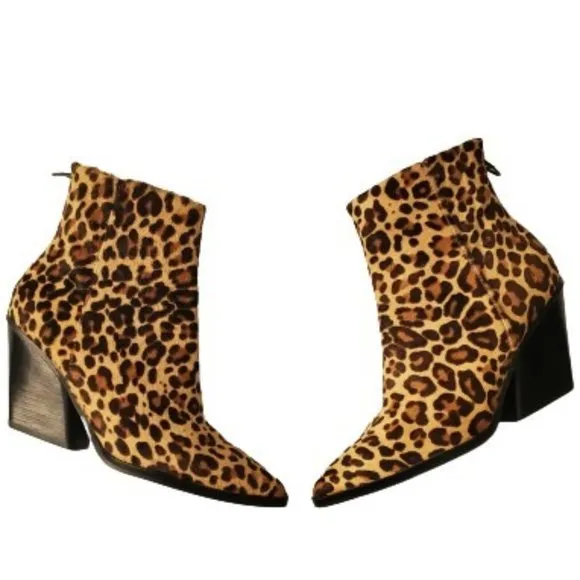 Dolce Vita Women's ISSA Leopard-Print Calf Hair Pointed-Toe Ankle Boots Size 6