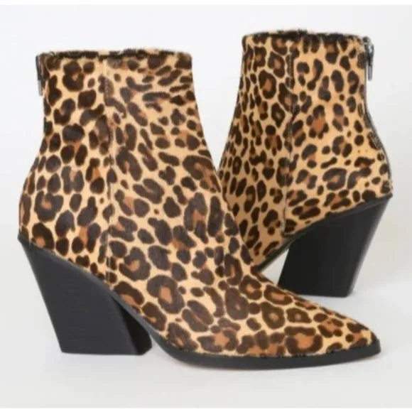 Dolce Vita Women's ISSA Leopard-Print Calf Hair Pointed-Toe Ankle Boots Size 6