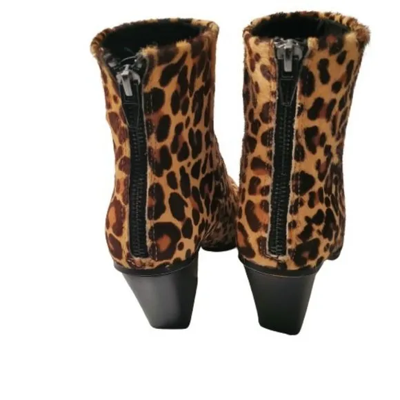 Dolce Vita Women's ISSA Leopard-Print Calf Hair Pointed-Toe Ankle Boots Size 6