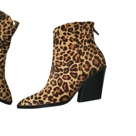 Dolce Vita Women's ISSA Leopard-Print Calf Hair Pointed-Toe Ankle Boots Size 6