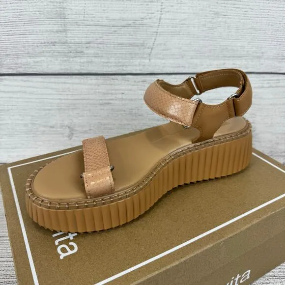 Dolce Vita Women's Tan Toffee Debra Embossed Platform Sandals Size 8.5