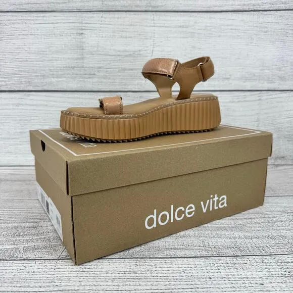Dolce Vita Women's Tan Toffee Debra Embossed Platform Sandals Size 8.5