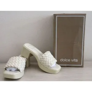 Dolce Vita Women's Sz 8 Ivory Stella Goldy Quilted Strap Platform Sandals