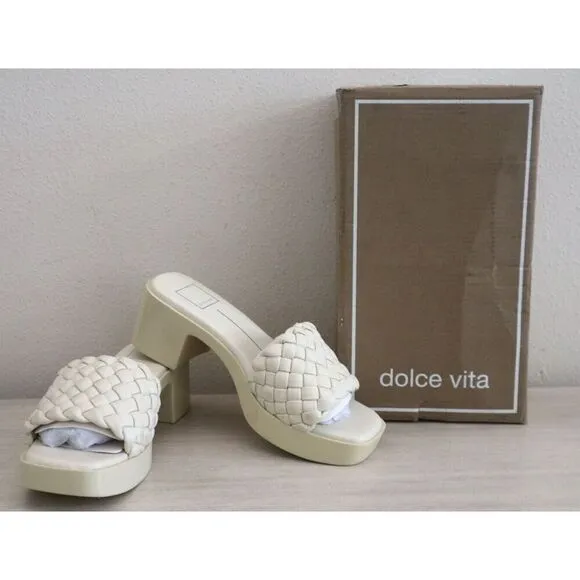 Dolce Vita Women's Sz 8 Ivory Stella Goldy Quilted Strap Platform Sandals