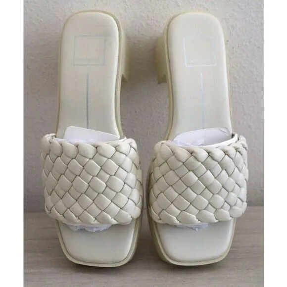 Dolce Vita Women's Sz 8 Ivory Stella Goldy Quilted Strap Platform Sandals