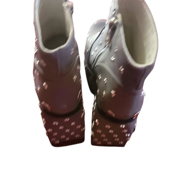 Dolls Kill Studded Gray Holographic Ankle Boots
