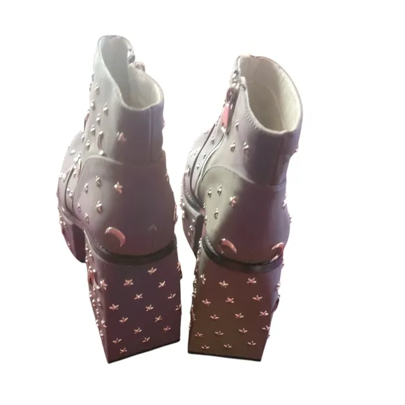 Dolls Kill Studded Gray Holographic Ankle Boots