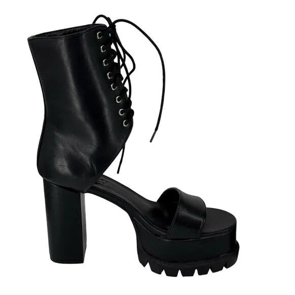 Dolls Kill Women's Widow Black Platform Sandal Booties Lace Up Sz 9 Dark Gothic