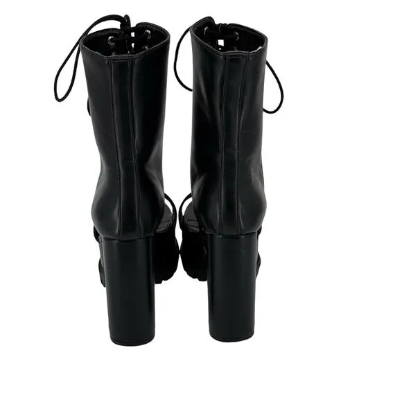 Dolls Kill Women's Widow Black Platform Sandal Booties Lace Up Sz 9 Dark Gothic