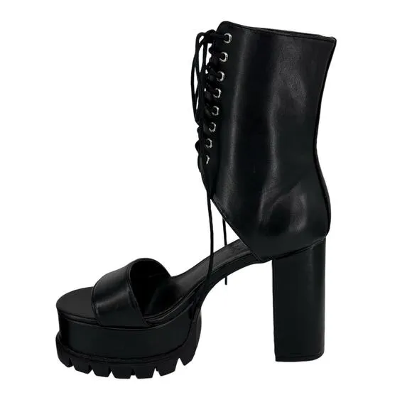 Dolls Kill Women's Widow Black Platform Sandal Booties Lace Up Sz 9 Dark Gothic