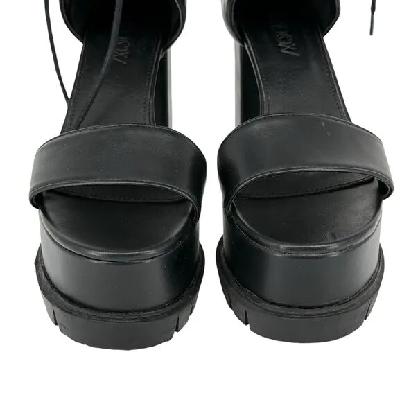 Dolls Kill Women's Widow Black Platform Sandal Booties Lace Up Sz 9 Dark Gothic