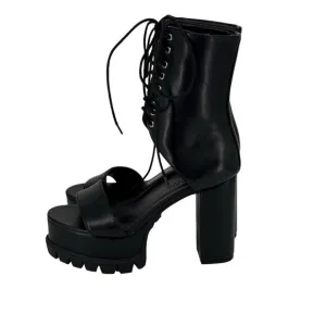 Dolls Kill Women's Widow Black Platform Sandal Booties Lace Up Sz 9 Dark Gothic