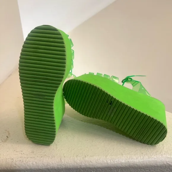 Dolls Kill X Sugar Thrillz Platform Lemon Green Jelly Platform Chunky Sandals 7