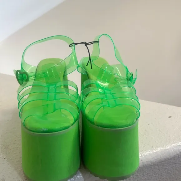 Dolls Kill X Sugar Thrillz Platform Lemon Green Jelly Platform Chunky Sandals 7