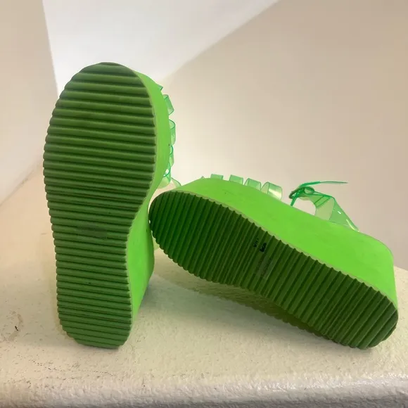 Dolls Kill X Sugar Thrillz Platform Lemon Green Jelly Platform Chunky Sandals 7