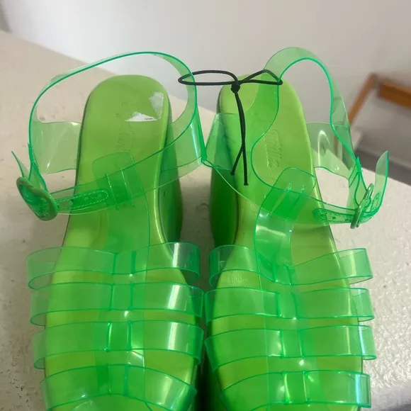 Dolls Kill X Sugar Thrillz Platform Lemon Green Jelly Platform Chunky Sandals 7