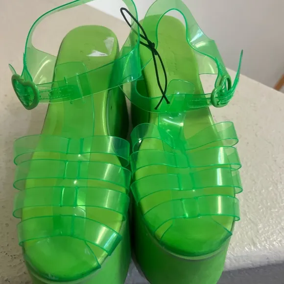 Dolls Kill X Sugar Thrillz Platform Lemon Green Jelly Platform Chunky Sandals 7