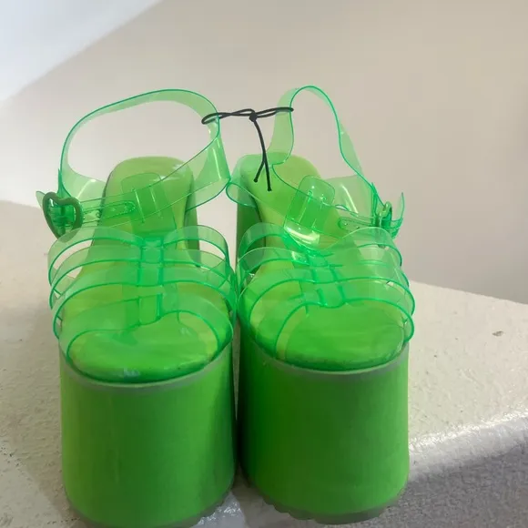 Dolls Kill X Sugar Thrillz Platform Lemon Green Jelly Platform Chunky Sandals 7