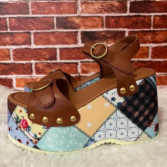Dolls Kill X Holly Hobbie Stitched With Love Patchwork Sandals NIB Y2K SZ 8