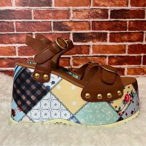 Dolls Kill X Holly Hobbie Stitched With Love Patchwork Sandals NIB Y2K SZ 8