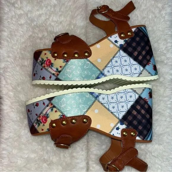 Dolls Kill X Holly Hobbie Stitched With Love Patchwork Sandals NIB Y2K SZ 8