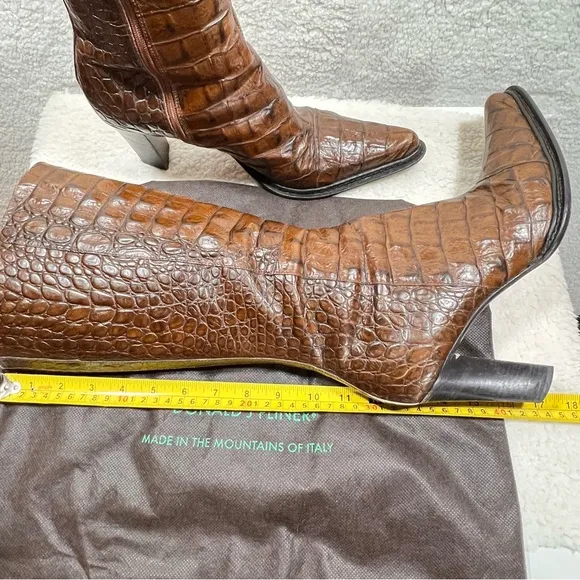 Donald J. Pliner Brown Croc-Embossed Women's 11 Western Boots