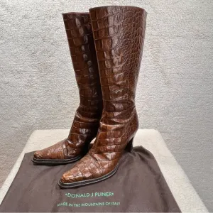 Donald J. Pliner Brown Croc-Embossed Women's 11 Western Boots