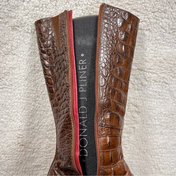 Donald J. Pliner Brown Croc-Embossed Women's 11 Western Boots