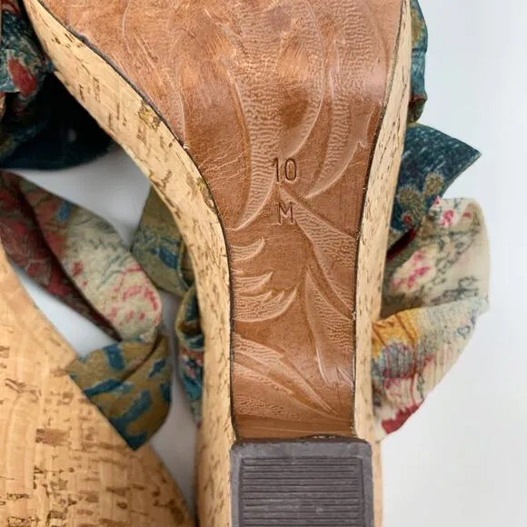 Donald J Pliner Couture Sandals Cork Platform Wedge Fabric Ankle Wrap Women's 10