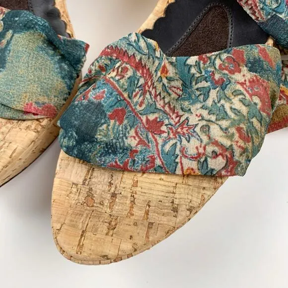 Donald J Pliner Couture Sandals Cork Platform Wedge Fabric Ankle Wrap Women's 10