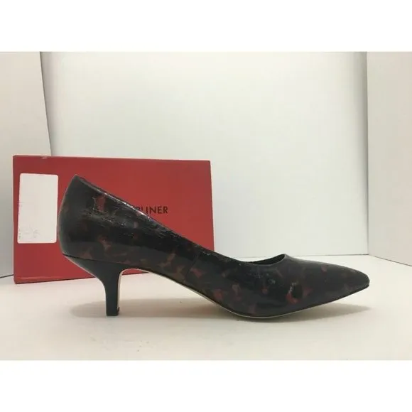 Donald J Pliner Gali Printed Pointed Toe Heel Pump Black Patent Leather US 8