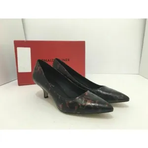 Donald J Pliner Gali Printed Pointed Toe Heel Pump Black Patent Leather US 8