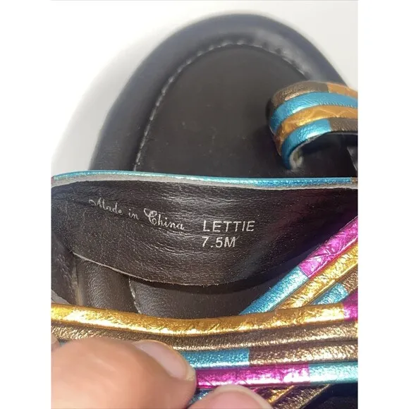 Donald J Pliner Lettie Metallic Wedge Cork Sandals Sz 7 1/2
