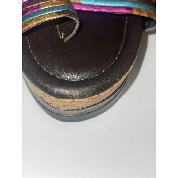 Donald J Pliner Lettie Metallic Wedge Cork Sandals Sz 7 1/2